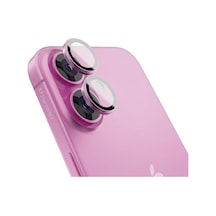 İphone 16/16 Plus İle Uyumlu Safir Kamera Lens Koruyucu - Alüminyum Çerçeveli, Hizalama Aparatlı, Su Geçirmez Glue Layer,%95+ Kristal Netlikte 9h Safir Cam - Pembe