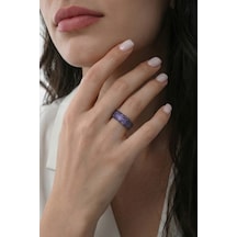 925 Ayar Gümüş Yüzük 5 Sıra Ametist Moru Taşlı Kalın Tamtur Yüzük -rose Gold Kaplama Işıltılı Ve Dolgun Fantezi Yüzük Barcode Pembe Altın