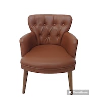 Garden House Tekli Taba Tarçın Renk Deri Ahşap Ayaklı Ofis Koltuğu Büro Bekleme Koltuğu Sandalye Berjer Taba