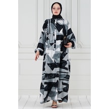 Yarasa Kol Cam Kırığı Viskon Elbise-gri-3805 - Gri