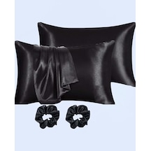 Ipeksi Saten 50x70 Cm Yastık Kılıfı 2 Adet, Kıvırcık Saçlar,dalgalı Ve Düz Saçlar, Bordo 2 Adet Hediye Saten Toka,cilt Dostıu,cilt Bakım,kozmetik,hediyelik,çeyizlik Kullanılabilir Siyah Abanoz