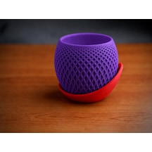 3d Baskı Küre Saksı - Kafes Dokulu İki Parçalı Dekoratif Saksı - Mor-kırmızı Çok Renkli