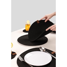 6 Adet Jüt Supla / Amerikan Servis Lux Sunum Tabak Altlığı, Sunum Supla Çeyiz Takımı Örgü Tabak Altı Yanmaz Siyah