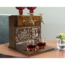 Bk Gift Kişiye Özel Kabartma Yeni Yıl Tasarımlı İsimli Çift Musluklu Doğal Ahşap İçki Standı-9, İçki Standı, Doğum Günü Hediyesi, Ev Hediyesi Bitmeyen