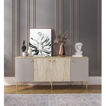 Traverten Çok Amaçlı Modern Konsol, 4 Kapaklı 160cm Mermer Desenli Konsol - Tamamı Mdf Traverten - Kumtaşı