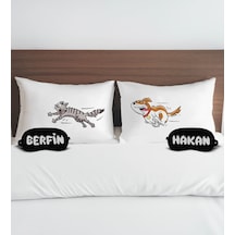 Bk Gift Kişiye Özel Eğlenceli Kedi Tasarımlı Pamuklu Yastık Kılıfı Ve Göz Bandı Çift Uyku Seti-1, Tasarım Ev Tekstili, Uyku Bandı, Ev Hediyesi