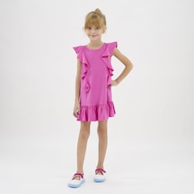 Panço Kız Çocuk Fırfırlı Detaylı Elbise Yeşil 2411gk26008-4411 001