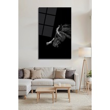 Siyah Beyaz At Ve İnsan Temalı Minimalist Cam Tablo Duygusal Modern Duvar Dekoru Portre Temalı Dekoratif Duvar Tablosu, Salon Ve Yatak Odası Dekoru,