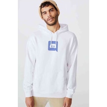 Discord Logo Baskılı Beyaz Erkek Örme Kapşonlu Sweatshirt
