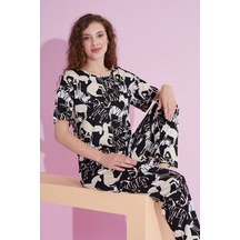 Siyah İnci Likralı Örme Pijama Takım 7802 Zebra Desen