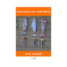 Ahşap Balıklı Metal Çan 70 Cm El İşçiliği Dekoratif 1 Adet