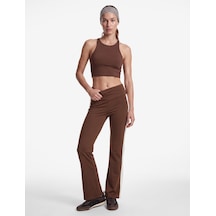 Koton Şerit Detaylı Normal Bel Slim Fit İspanyol Paça Spor Tayt Kahverengi 7wak40133nk Kahve