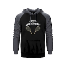 Tennis Never Underestimate Gri Renk Reglan Kol Kapşonlu Sweatshirt Gri