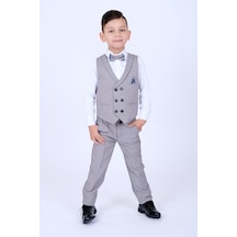 Buse&Eylül Bebe Gri Mendil Detaylı Erkek Çocuk Smokin Takım - Gri