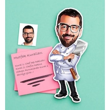 Kişiye Özel Bay Chef Karikatürlü Ahşap Magnet-5 Çok Renkli