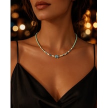 Aqua Nazar Mint Yeşili Boncuklu Nazar Boncuk Detaylı Kadın Choker Kolye Renkli