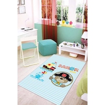 Mavi Kaymaz Tabanlı Yıkanabilen Denizci Bebek Halısı Ar028n11