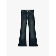 Koton Pamuklu Dar Kalıp Düşük Bel İspanyol Paça Denim Pantolon - Flare Jeans Koyu İndigo 6sal40264md Indigo