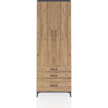 Arges Dolap Tek Raflı 3 Çekmeceli Tek Askılı 88x30x243 Antrasit-çam Antrasit