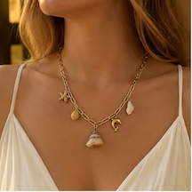 Marina Charm Kadın Yazlık Deniz Temalı Gold Zincir Kolye 45-50 Cm 316l Paslanmaz Çelik Renkli