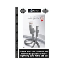 Günlük Kullanım Aksesuar Veri Aktarımı Şarj Kablosu Usb To Lightning Data Kablo U18 Gri