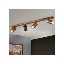 Dörtlü 4 Lü Led Tavan Spot El Yapımı Fırçalanmış Bakır Metal Os Ram Gu10 Tasarruflu Led Ampül Dahil Siyah