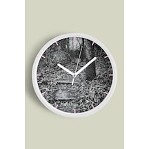 Sonbahar Mevsimi Doğa Manzarası Modern Duvar Saati - 35cm - Önü Camlı Beyaz Kasa - Sessiz Mekanizma-jh0675 Beyaz