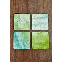 Doğal Taş Bardak Altlığı - Yeşil Turkuaz Desenler Baskılı 10x10cm Stone Coasters Çok Renkli