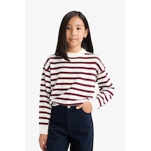 Defacto Kız Çocuk Standart Fit Bisiklet Yaka Kazak C6903a825aubr205 Bordo