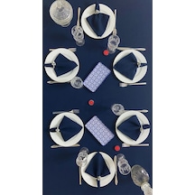 Keten Görünümlü Begonvil Masa Örtüsü Lacivert 25 Parça Set