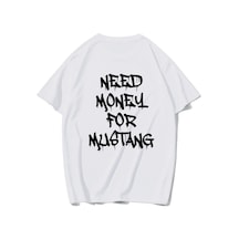 Brz Collectıon Brz Collection Unisex Oversize Mustang Need Money For Mustang T-shirt Beyaz
