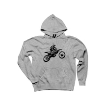 Motokros Endurocross Gri Kapşonlu Sweatshirt Hoodie Siyah