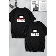 Unisexthe Boss The Real Boss Baskılı Sevgili Çift Kombini Tasarım Oversize Tshirt 2'li Siyah Mck0104 Siyah