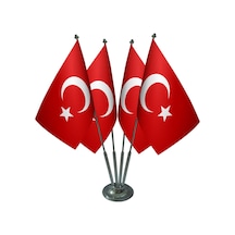 Masa Üstü Dörtlü Türk Bayrağı Dörtlü Krom Direk Masa Bayrak Seti