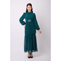 Violevin Er-cool Kadın Kemerli Şifon Elbise 8129-32-zümrütyeşil
