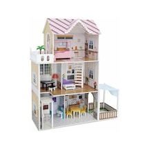 Vardem 3 Katlı 15 Parça Aksesuarlı Ev Seti, 120 X 104 X 36,4 Cm Büyük Oyun Evi, Mobilyalı Ve Aksesuarlı Çocuk Evcilik Oyuncak Seti, Bebek Evi Ve Rol Yapma Oyuncağı Tx1195 Abanoz - Beyaz