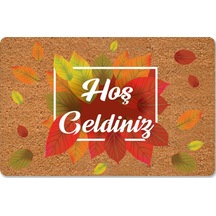 Dijital Baskılı Hoşgeldinizyazılı Karşılama Paspas Gül Desen - Kapı Önü Dekoratif Paspas Bej