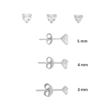 925 Ayar Gümüş 3'lü Tekli Kombin Set Kalp Kesim Zirkon Taşlı Minimal Küpe 3-4-5 Mm Barcode Gümüş - Rodyum