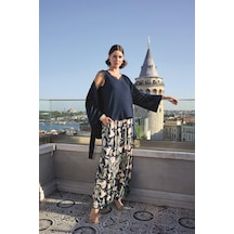 İkikareshop Yaprak Desenli Ve Dantelli 3lü Pijama Takımı Çok Renkli