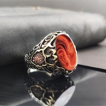 Düz Turuncu Kehribar Erkek Gümüş Yüzük Gyzgmsagumu