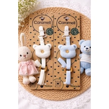 My Baby Kumsal Ayıcıklı Emzik Askısı 2 Li Set 1790 Ekru Ve Mavi