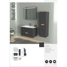 Evros Babil Banyo Dolabı 80 Cm Siyah Boy Dolabı Dahil Gri - Siyah