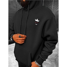 Unisex Siyah Devil Baskılı Kapüşonlu Sweatshirt Siyah