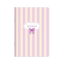 18,5x26 Kuşe Kapak Çizgili Kurdele Stickerli Defter - Mor Kurdele Çok Renkli