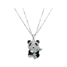 Monemel Kristal Taşlı Panda Kolye Altın Kaplama N0162 Gümüş - Rodyum