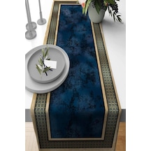 Lacivert Çerçeveli Desen Premium Masa Örtüsü Runner Rnr394n11