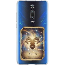 Xiaomi Mi 9t İle Uyumlu Burç Kartları Koç Tasarımlı Şeffaf Silikon Kılıf Şeffaf