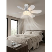 Crystal Aura 52 Cm Ultra Sessiz Led Tavan Vantilatörü 3 Kademeli Bakır Motor Kumandalı Kristal Avize Vantilatör