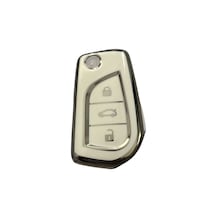 Autohan Keys Toyota Uyumlu Anahtar Koruma Kılıfı, Beyaz Gümüş, Corolla Auris Yaris Verso Avensis Aygo Hilux Modelleri Için Nano Kaplama