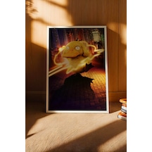 Psyduck Neon Psişik Güç Çerçeveli Tablo - Lüks Realistik Pokemon Anime Modern Şehir Duvar Dekoru Beyaz